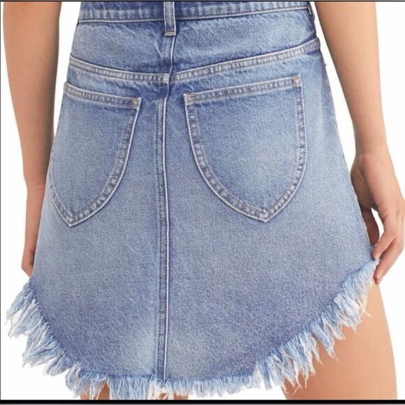 Free People Bailey Raw Hem Fringe Denim Jean Asymmetrical Mini Skirt 29 - Picture 4 of 13